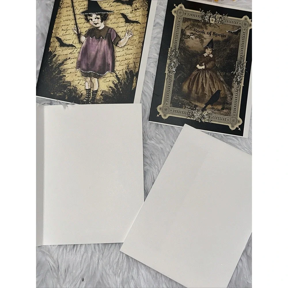 Halloween Card Lot‎ of 3 Handmade Postcard Blank Inside Gothic Happy Greeting